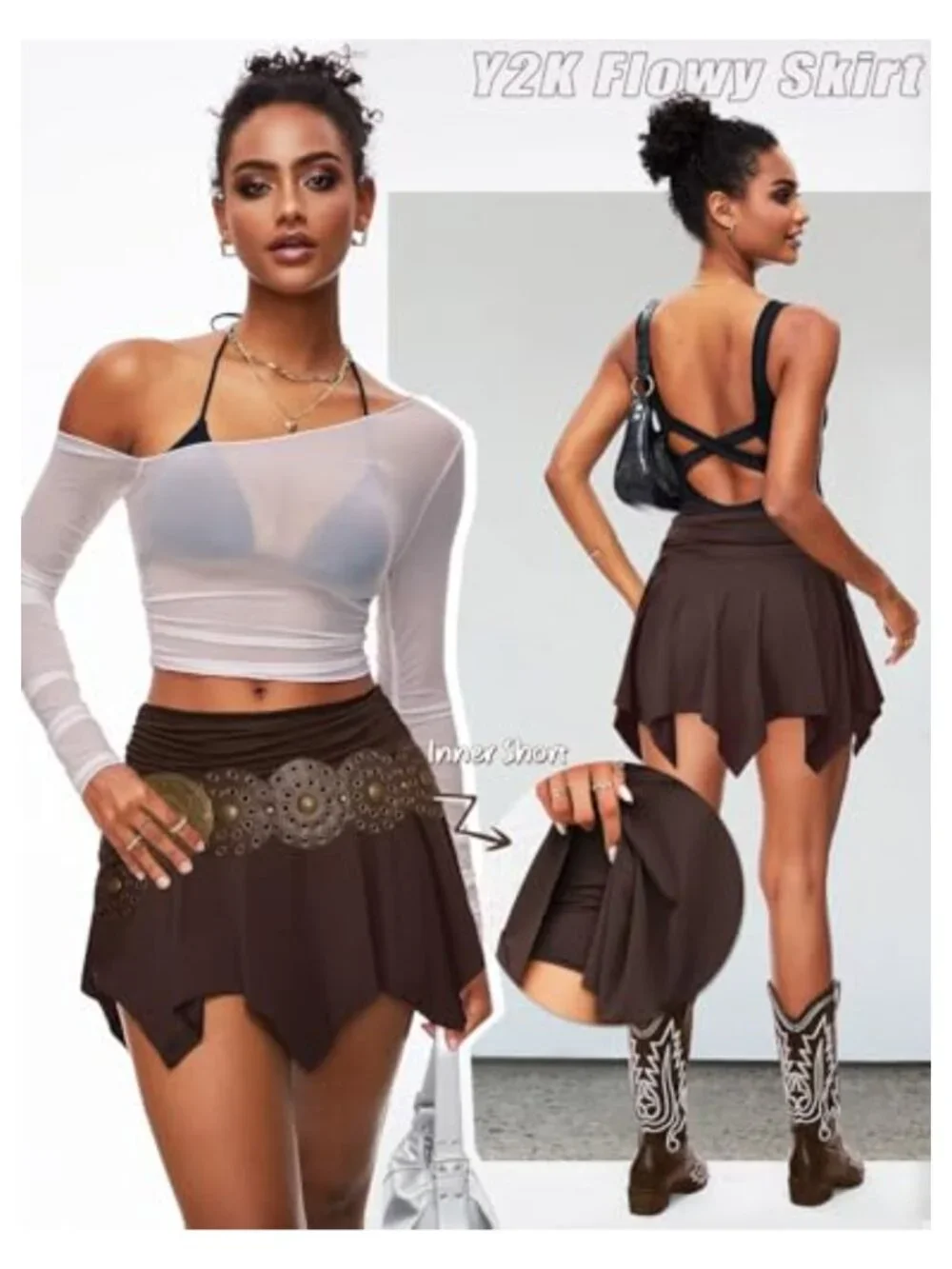 Flowy Mini Skirt with Shorts Asymmetrical Y2K Fairy Skort